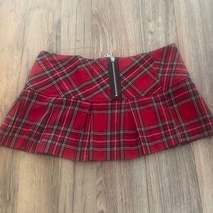 Wet Seal Red Plaid Pleated Mini Skirt with Front Zipper